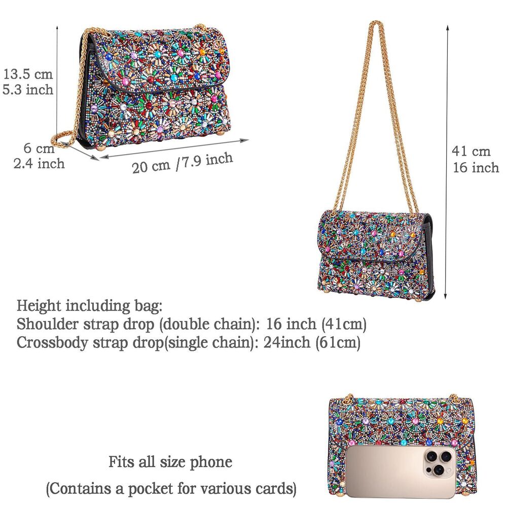 9045 Shoulder Bags Crossbody Bag Purses Handbags Crystals Rhinestone - Picture 4 of 6